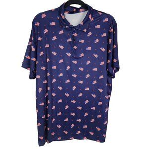 CADDY CART GOLF moisture WICKING, UPF s/s polo sz L FLAGS and STARS- Navy‎ blue